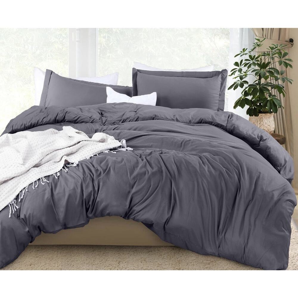 Utopia Bedding Full Duvet Cover Set 3 Piece Gray Brushed Microfiber New